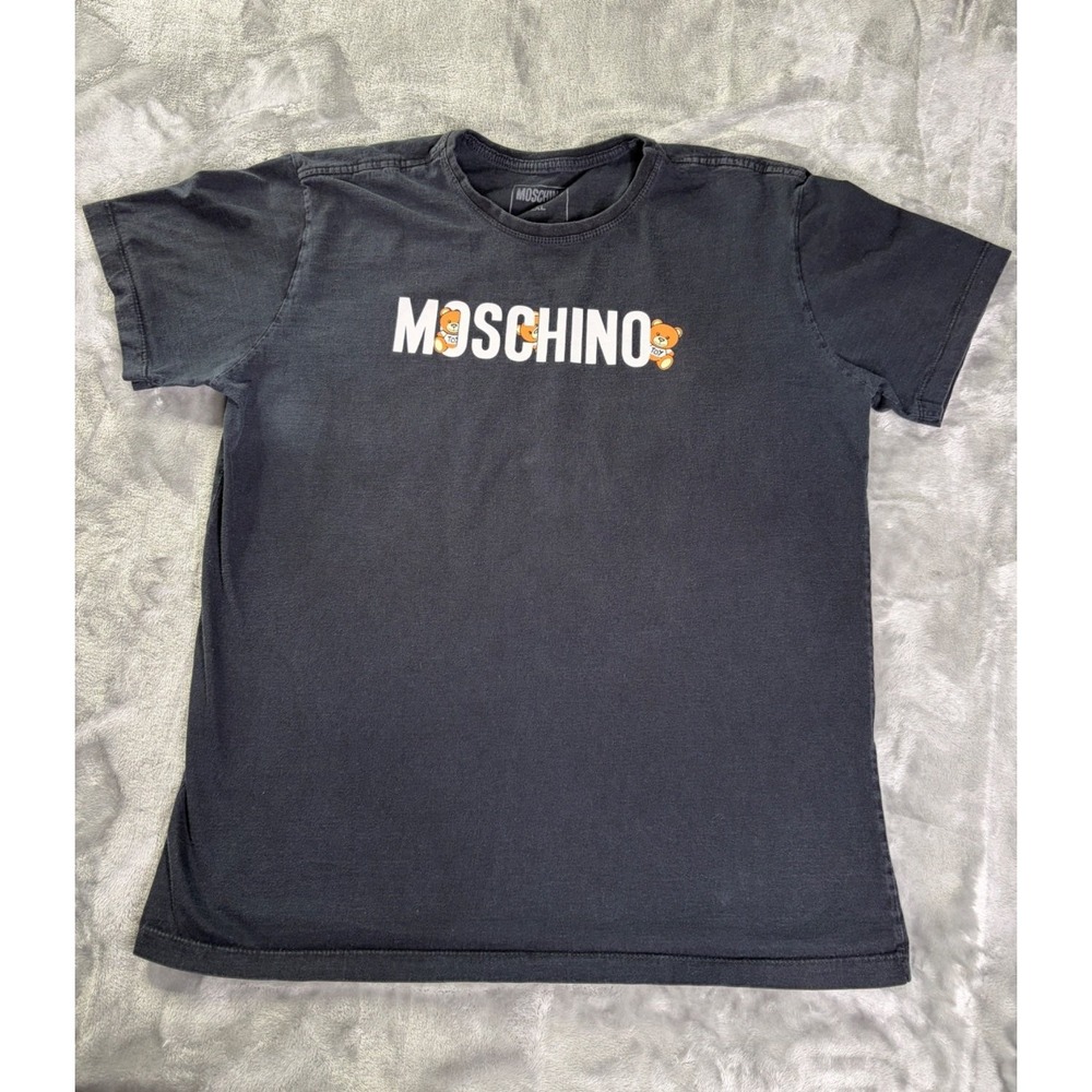 Moschino T-Shirt 2XL Black Short Sleeve Spell Out bear graphic Logo
